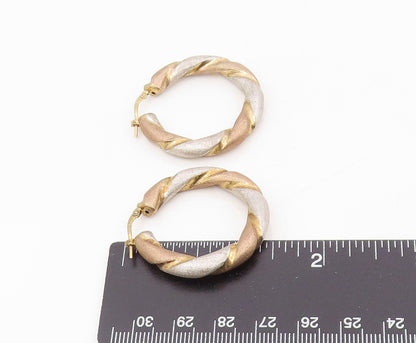 925 Sterling Silver Vintage Earrings Classic Triple Tone Twisted Hoops  EG13903