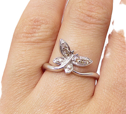 925 Sterling Silver  Yellow Cubic Zirconia Butterfly Band Ring Sz 7  RG3410