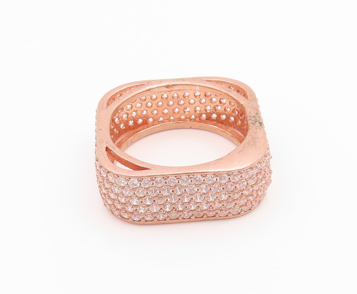 925 Sterling Silver Vintage Ring Rose Gold Plated CZ Square Band  Sz 7  RG33250