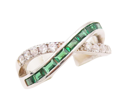 925 Sterling Silver Vintage Ring Peridot CZ Inlay X Cutout Bands  Sz 7  RG29271