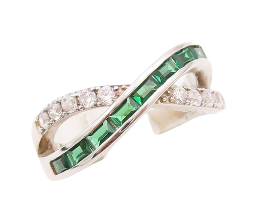 925 Sterling Silver Vintage Ring Peridot CZ Inlay X Cutout Bands  Sz 7  RG29271