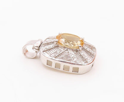 925 Sterling Silver  Vintage Prong Set Citrine Shiny Dome Pendant  PT18774