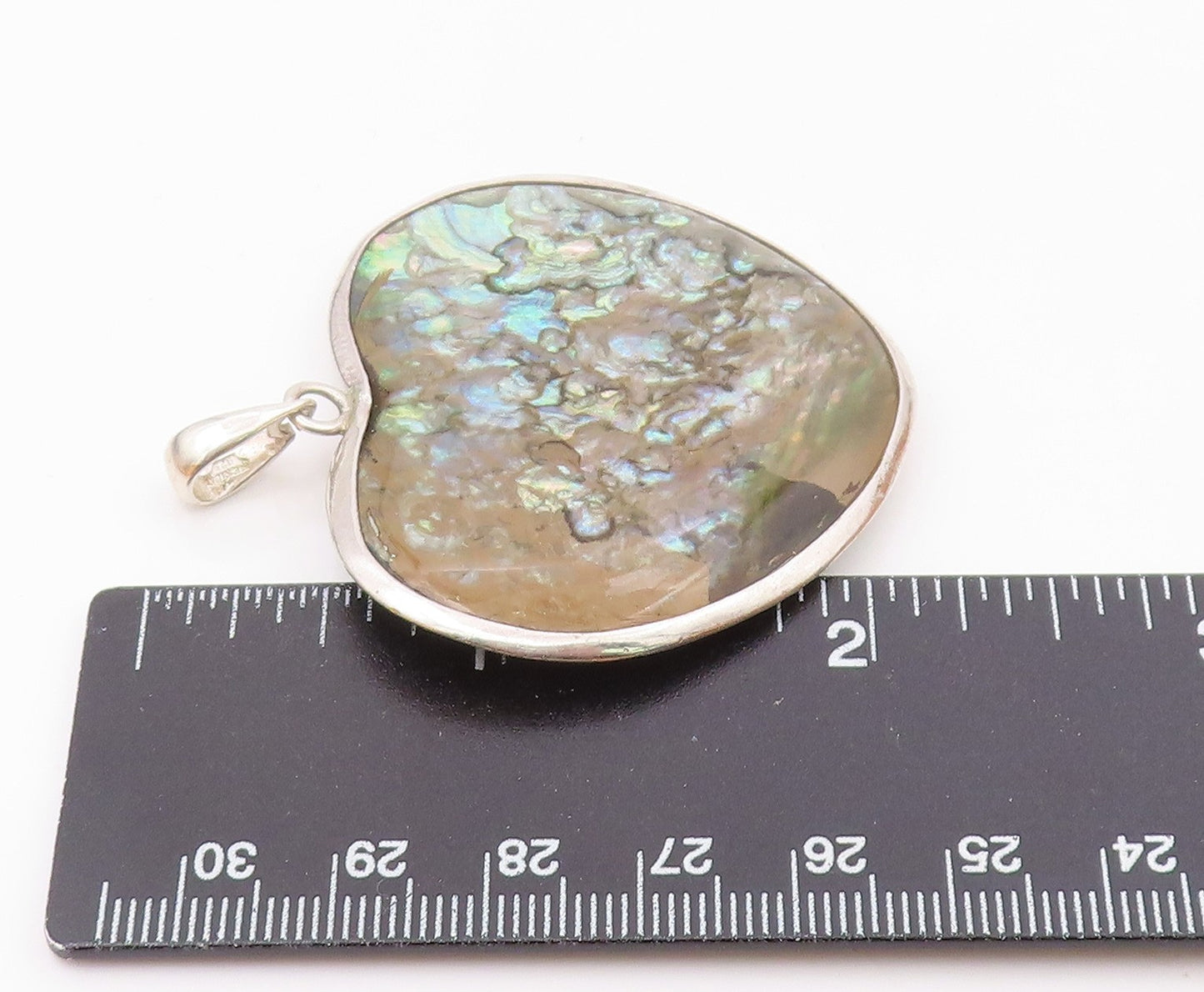 925 Sterling Silver  Vintage Double Sided Heart Shaped Abalone Pendant PT21767