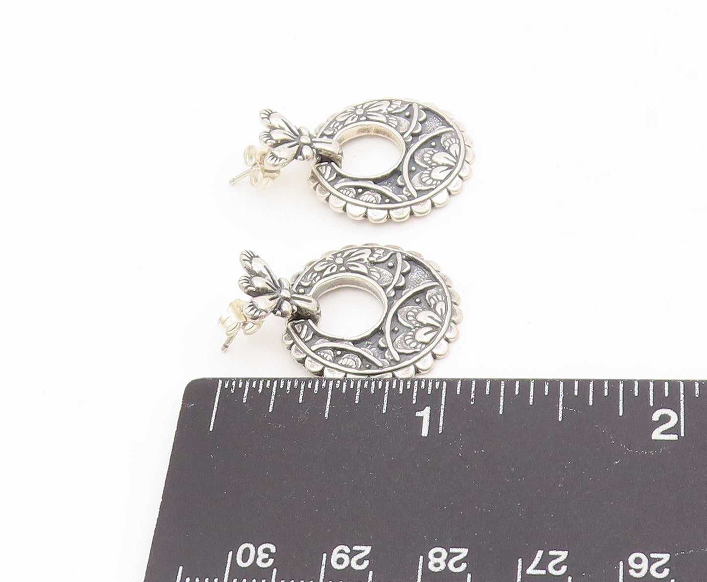 925 Sterling Silver Vintage Earrings CAROLYN POLLACK Floral Scrollwork  EG13959