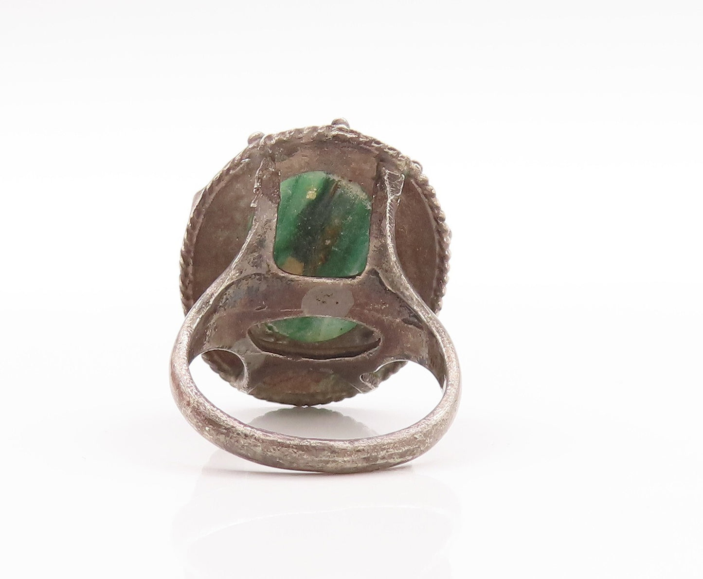 925 Sterling Silver Vintage Ring Wave Carved Oval Malachite  Sz 8.5  RG28828