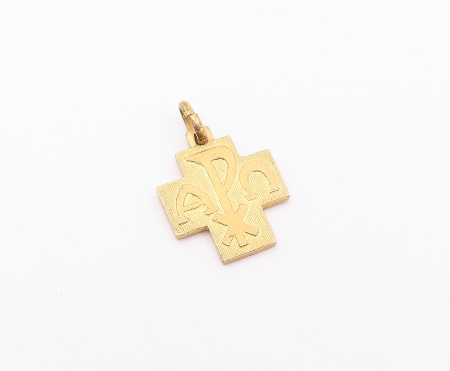 925 Silver  Vintage Gold Tone Religious Cross Of Peace & Pope Pendant  PT21042