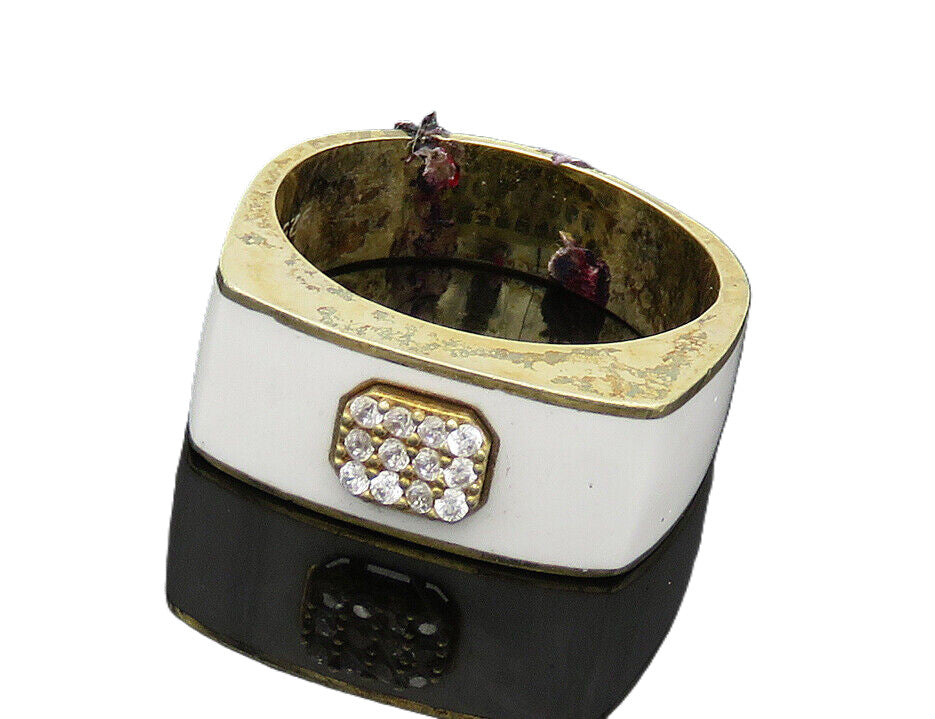 925 Sterling Silver  Petite Topaz Enamel Coated Dome Band Ring Sz 8  RG17327