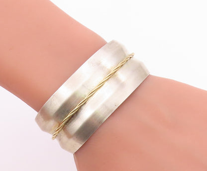 925 Sterling Silver  Vintage Shiny Two Tone Rope Twist Cuff Bracelet  BT9330