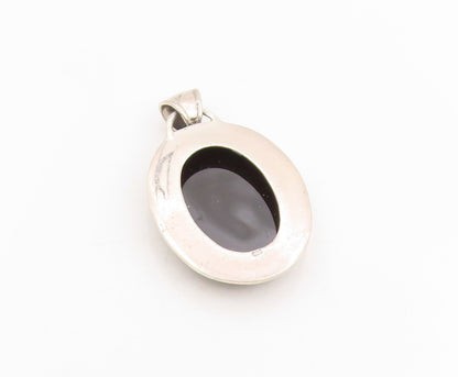 925 Sterling Silver Vintage Pendant Mother of Pearl & Onyx Lady Cameo  PT25329