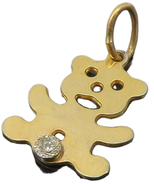 925 Sterling Silver  Vintage Petite Genuine Diamond Teddy Bear Pendant PT10829