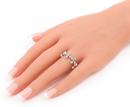 925 Sterling Silver Vintage Ring CZ Floral Petal Eternity Band  Sz 7  RG35234