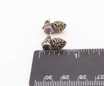 925 Sterling Silver Vintage Earrings Dark Tone Swirly Carved Amethyst  EG13248