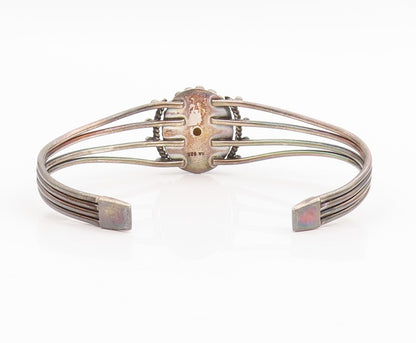 925 Sterling Silver Vintage Bracelet BALI Oval Mother Of Pearls Cuff  BT10998