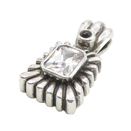 925 Sterling Silver  Vintage Sparkling Cubic Zirconia & Onyx Pendant  PT14004