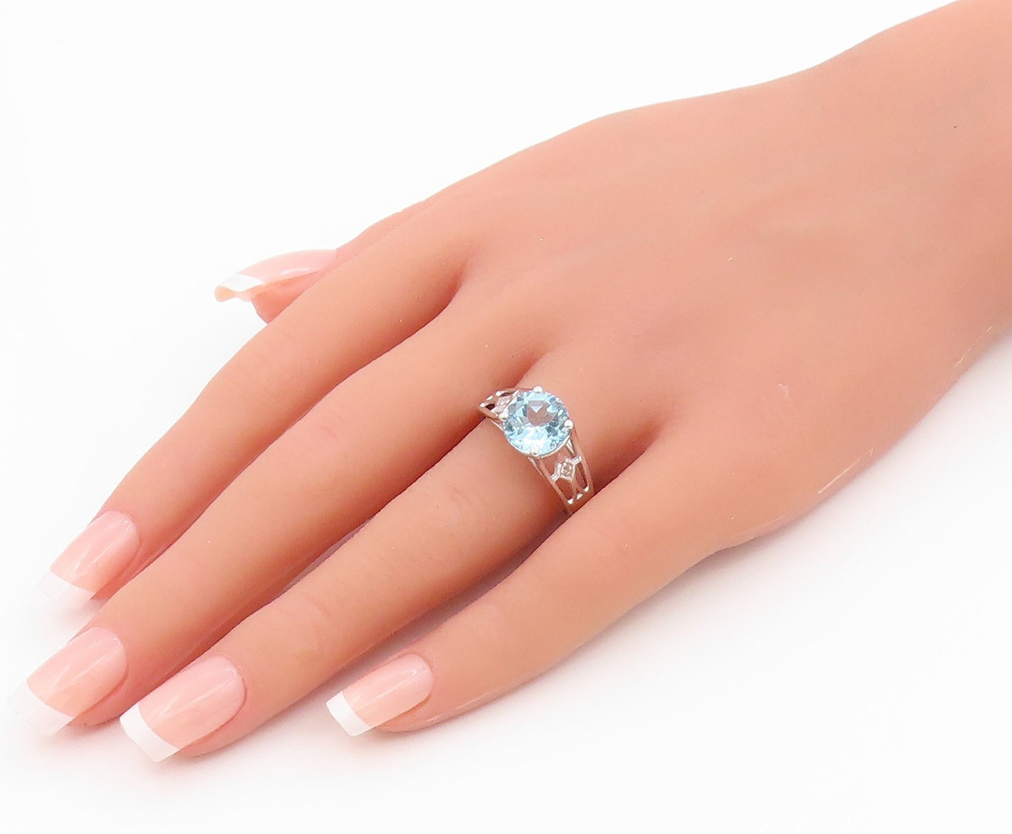 925 Sterling Silver Vintage Ring Elegant Blue Topaz Statement Band Sz 9 RG36256