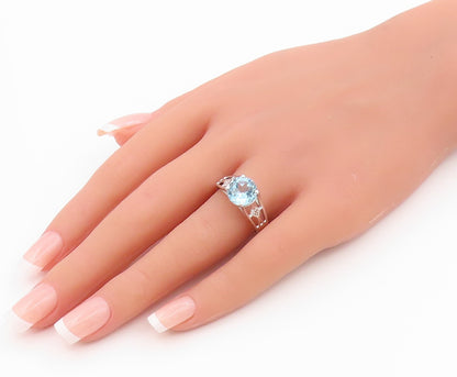 925 Sterling Silver Vintage Ring Elegant Blue Topaz Statement Band Sz 9 RG36256