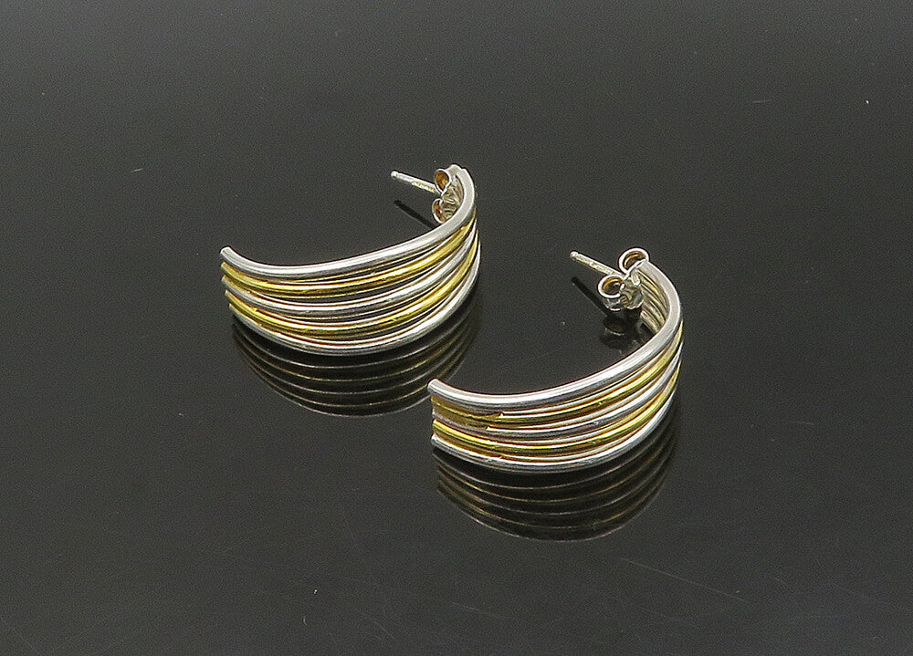 925 Sterling Silver  Vintage Shiny Two Tone Split JHoop Earrings  EG11343