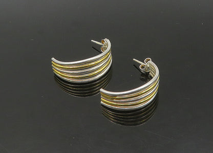 925 Sterling Silver  Vintage Shiny Two Tone Split JHoop Earrings  EG11343