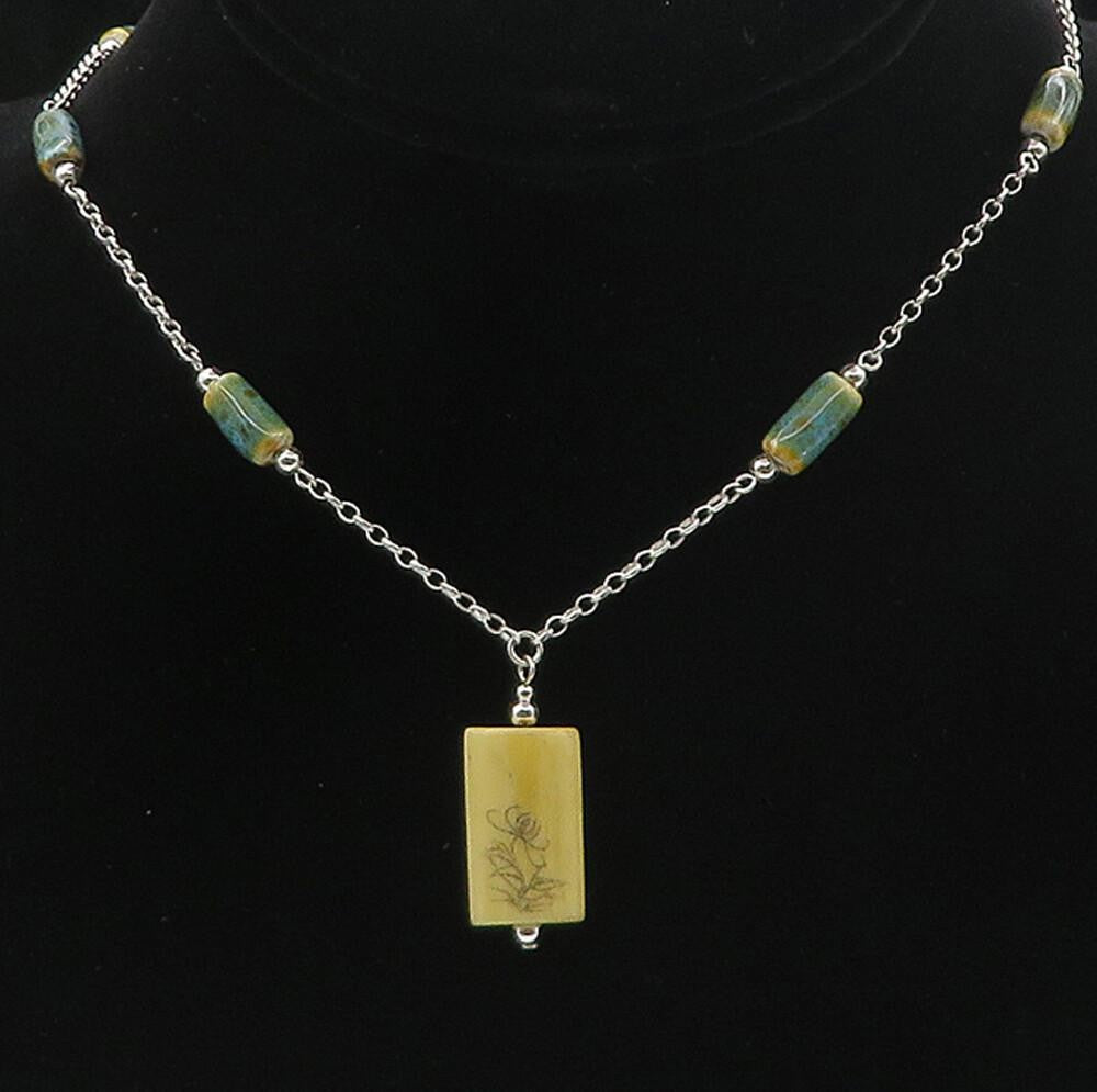 925 Sterling Silver  Vintage Jasper Barrel Bead Shiny Chain Necklace  NE1524