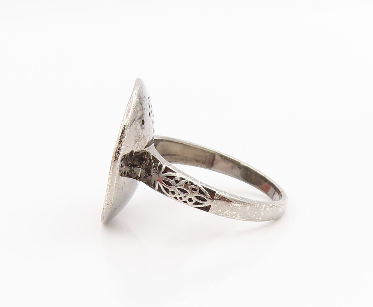 925 Sterling Silver Vintage Ring Real Diamonds Floral Lily Band  Sz 7.5  RG34234