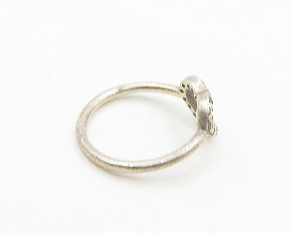 PANDORA 925 Silver  Vintage Shiny Topaz Open Love Heart Ring Sz 6.5  RG19202
