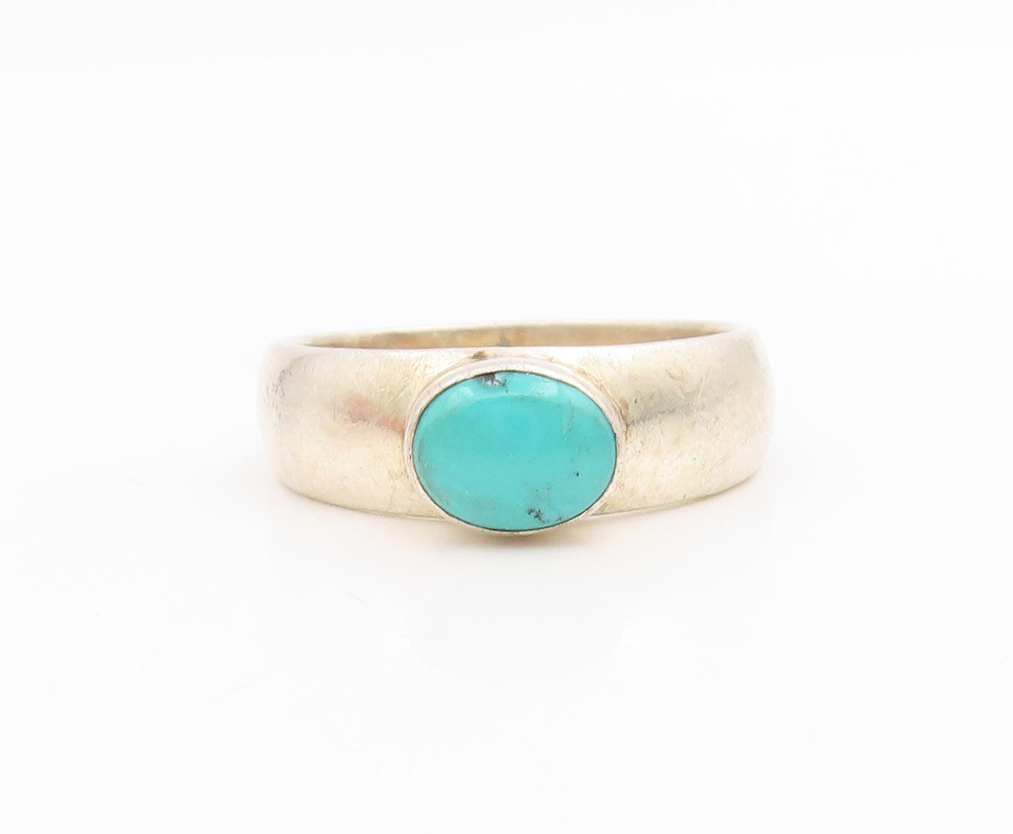 925 Sterling Silver Vintage Ring Classic Cabochon Turquoise Band  Sz 11  RG34890