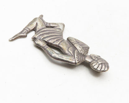 925 Sterling Silver  Vintage Modernist Dark Tone Kneeling Man Pendant  PT7579