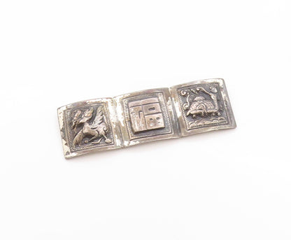 925 Sterling Silver Vintage Brooch Dark Tone Peruvian Storyteller Panel  BP11636