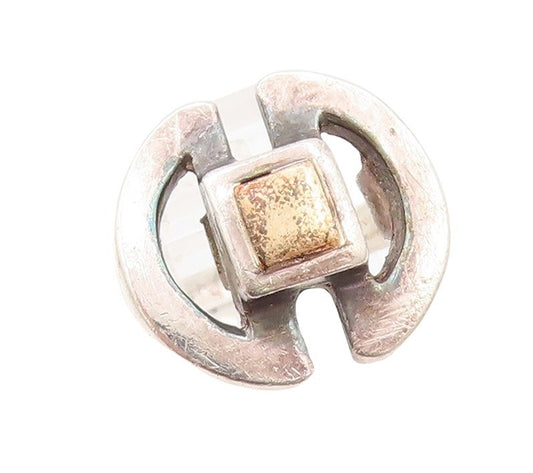 14k Gold 925 Sterling Silver Vintage Ring Double D & Square Cut  Sz 5.5  RG31408