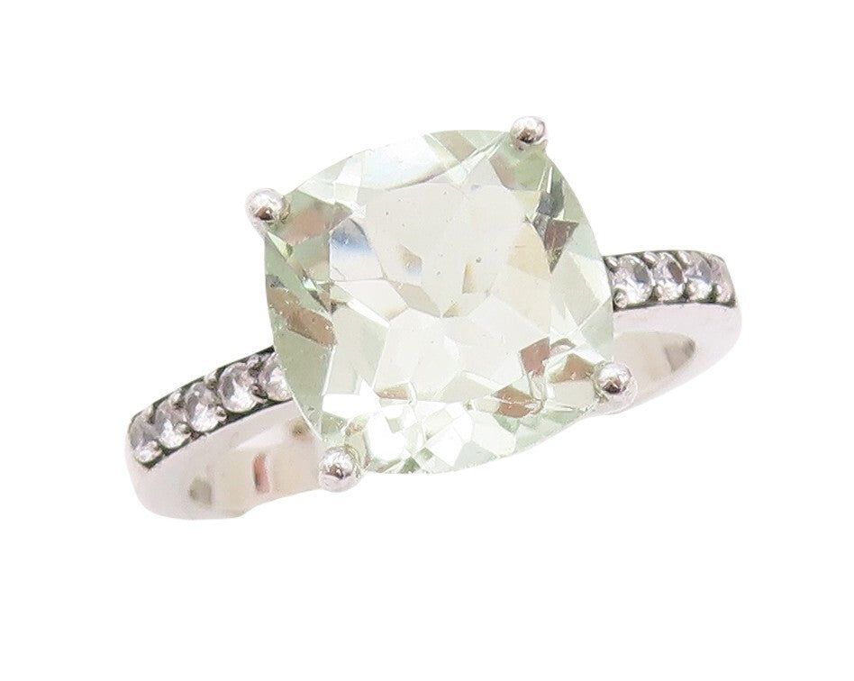 925 Sterling Silver Vintage Square Ring Green Amethyst & Topaz   Sz 7  RG30034