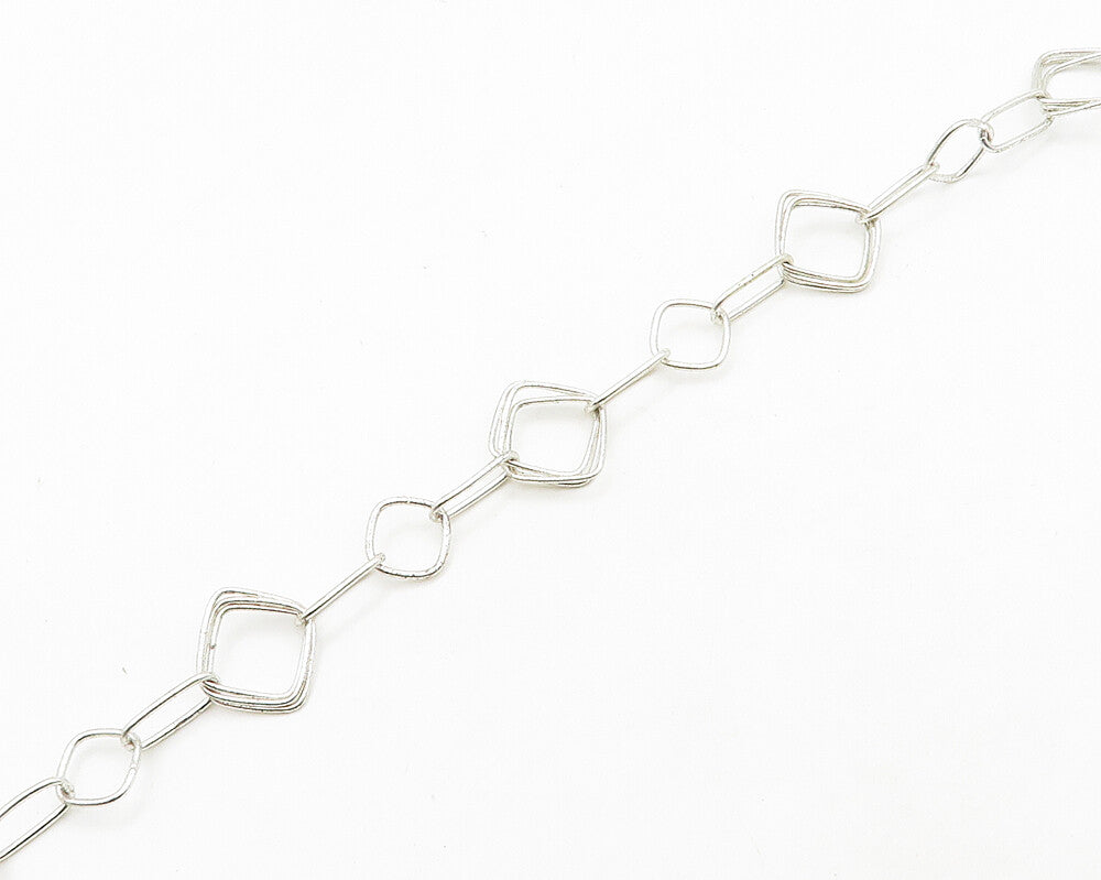 IBB 925 Sterling Silver  Vintage Shiny Square Link Chain Necklace  NE3267