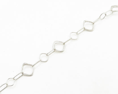 IBB 925 Sterling Silver  Vintage Shiny Square Link Chain Necklace  NE3267