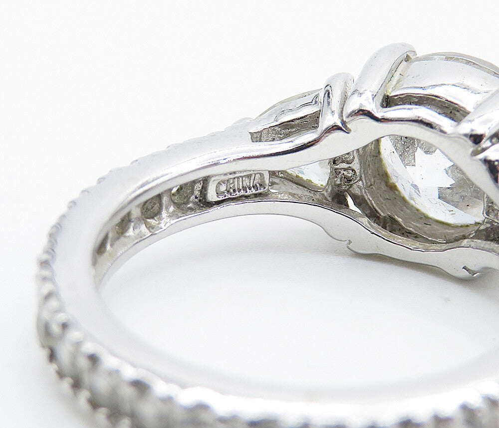 925 Sterling Silver  Cubic Zirconia Solitaire With Accents Ring Sz 7  RG8328