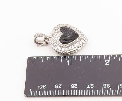 925 Sterling Silver Vintage Pendant JUDITH RIPKA Onyx & CZ Love Heart  PT26408