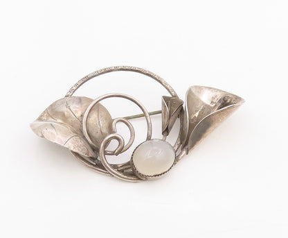 925 Sterling Silver Vintage Brooch Cabochon Moonstone Floral Blossom Pin BP12060