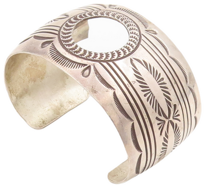 925 Sterling Silver Vintage Watch Cuff NAVAJO Solid Trible Design Carved  TR3772