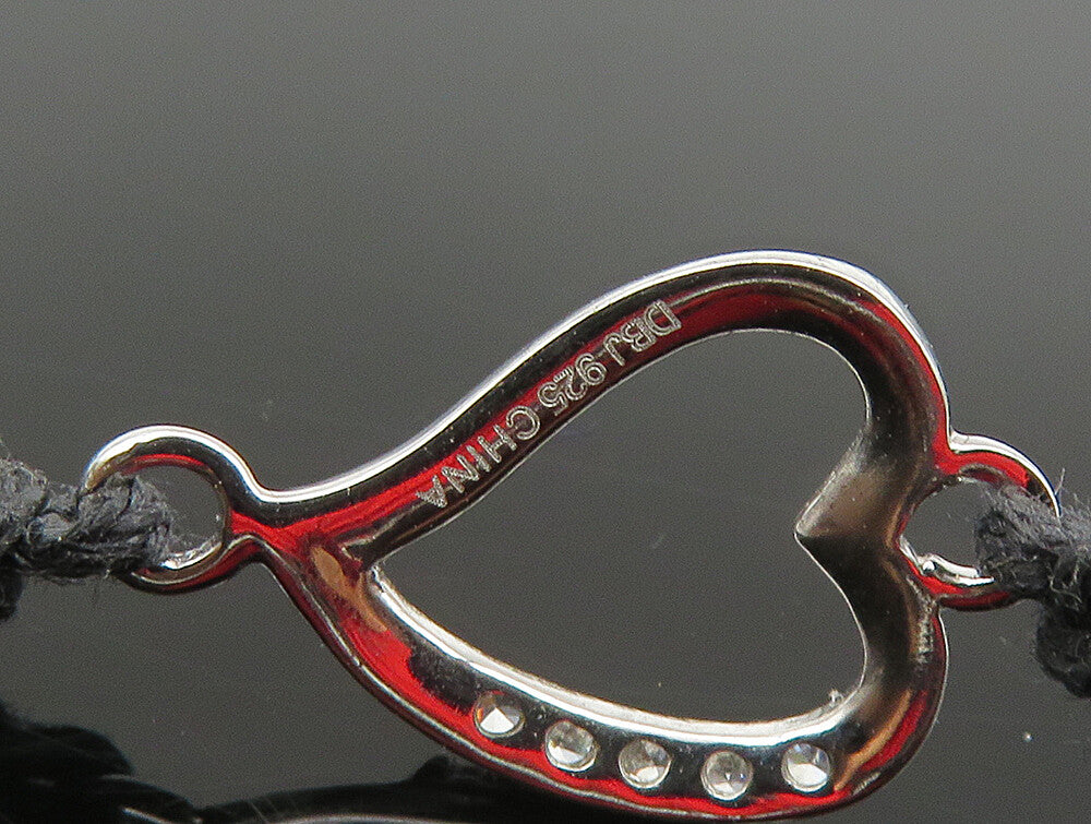 925 Silver  Cubic Zirconia Love Heart Adjustable Friendship Bracelet  BT1019