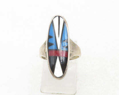 925 Silver Vintage Mother Of Pearl & Multi Stone Cocktail Ring Sz 5 RG12990