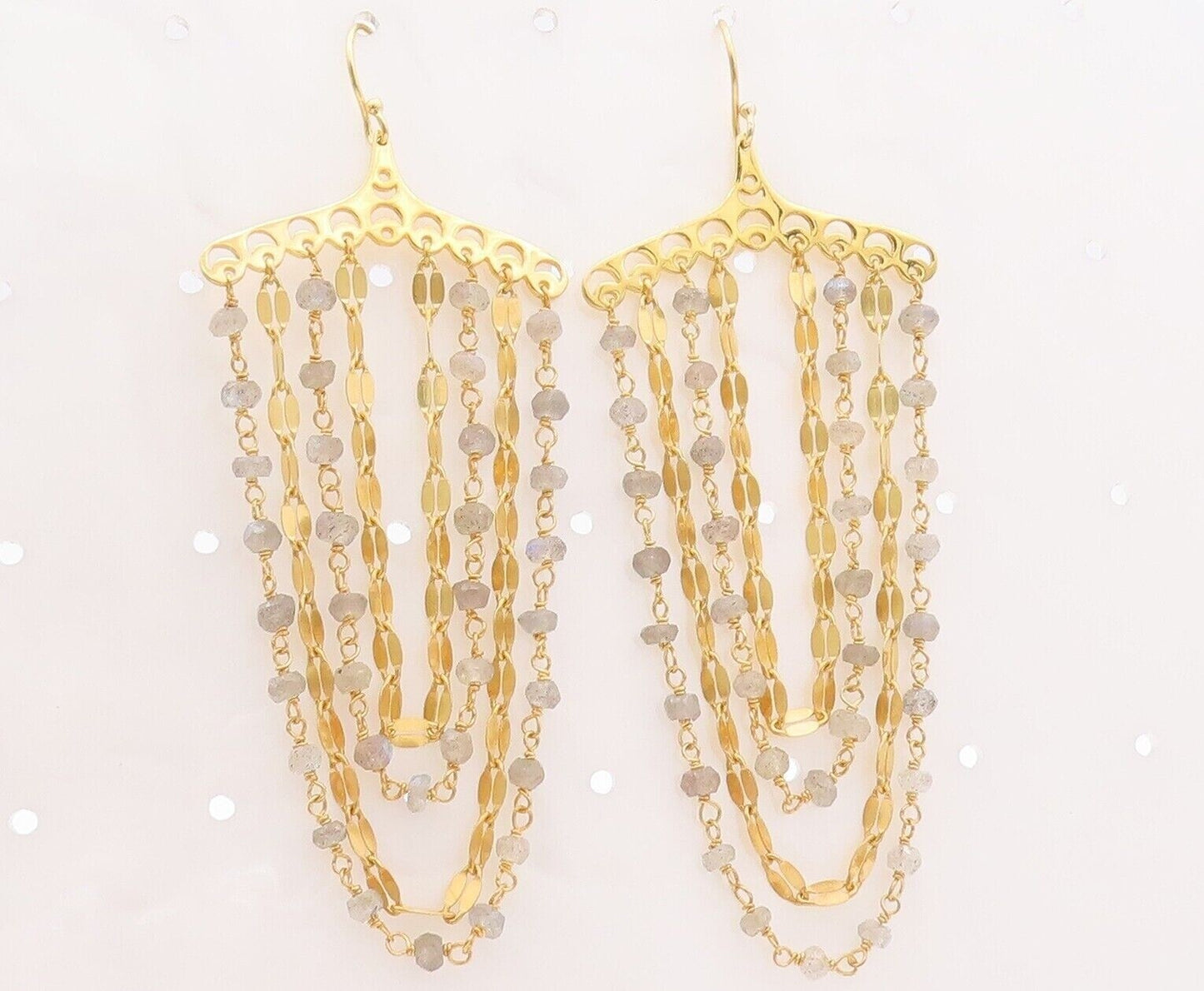 925 Sterling Silver Vintage Earrings Gold Plated Dangling Moonstone  EG13164