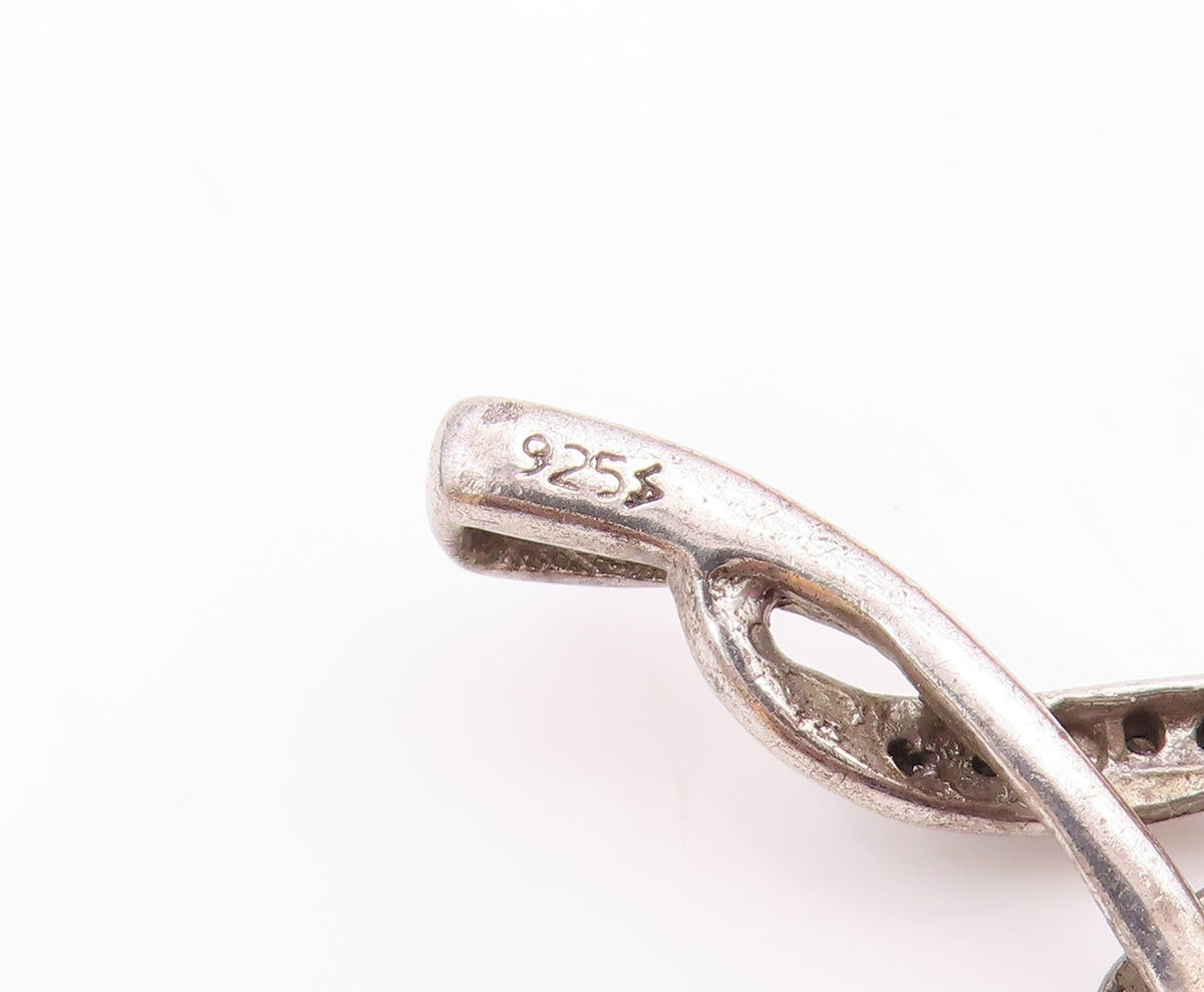 925 Sterling Silver  Vintage Genuine Diamonds Swirl Loop Pendant  PT15549