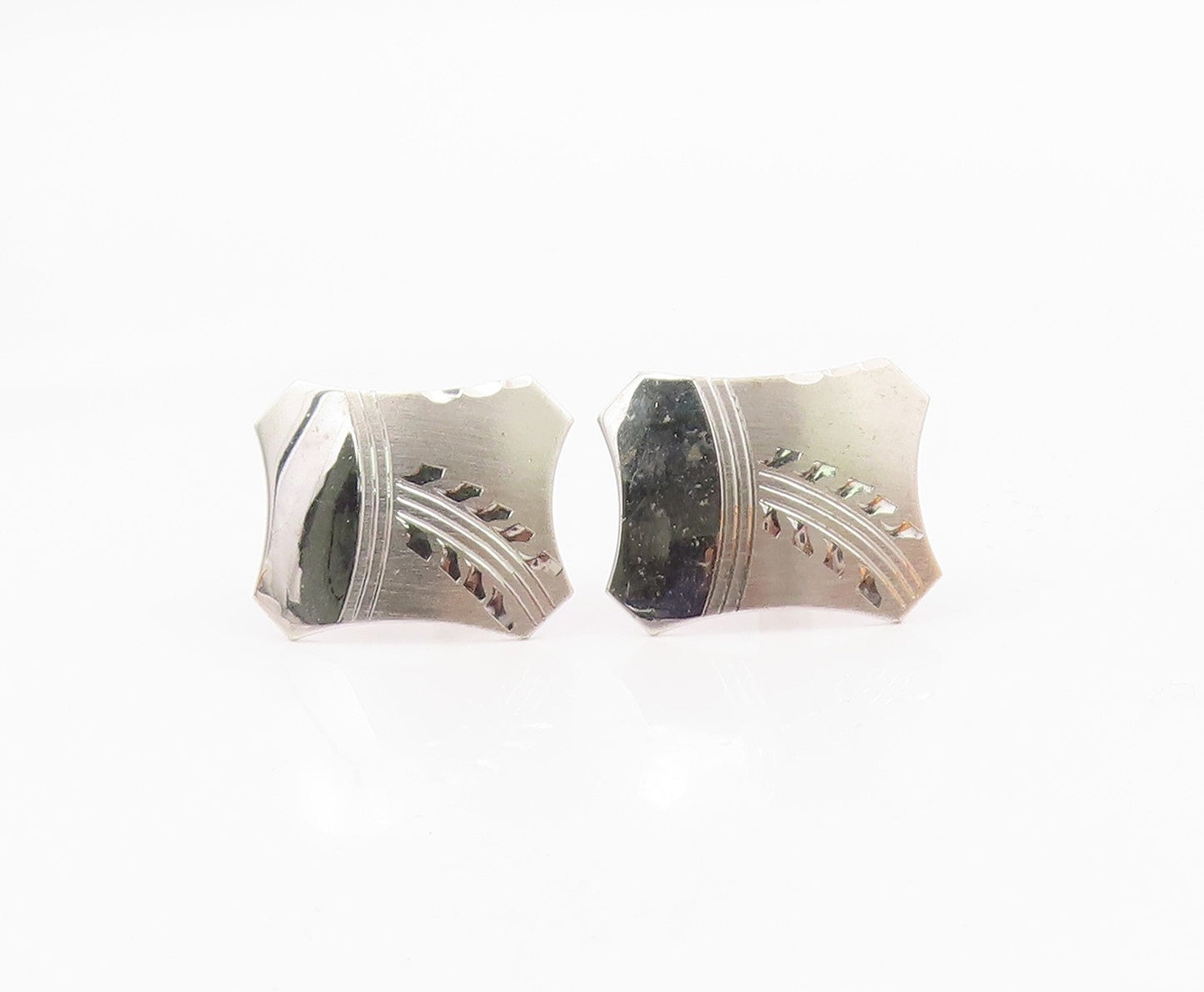 925 Sterling Silver  Vintage Shiny Polished Etched Detail Cuff Links  TR1726