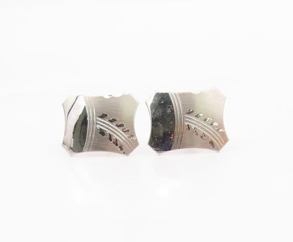 925 Sterling Silver  Vintage Shiny Polished Etched Detail Cuff Links  TR1726