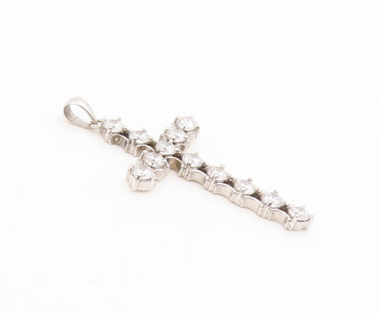 925 Sterling Silver Vintage Pendant Bezel Set CZ Religious Cross Charm  PT25738