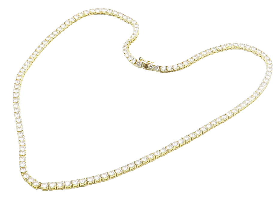 925 Sterling Silver  Shiny Prong Set Topaz Gold Plated Tennis Necklace  NE2521