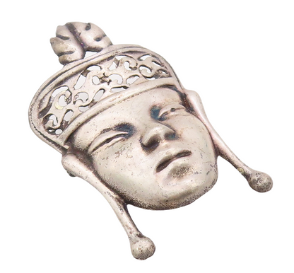 925 Sterling Silver Vintage Brooch Pin Solid Carved Royal Figure Face  BP11232