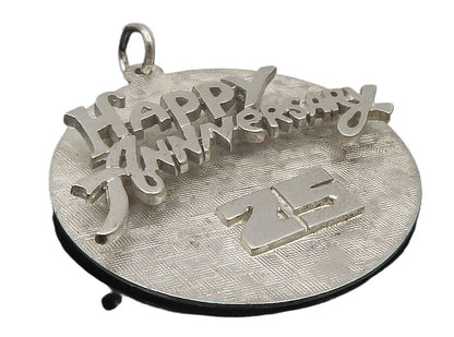 925 Sterling Silver  Shiny Etched Happy 25th Anniversary Drop Pendant  PT9632