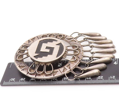 925 Sterling Silver Vintage Brooch MEXICO Large Antique Cutout Dangles  BP11544