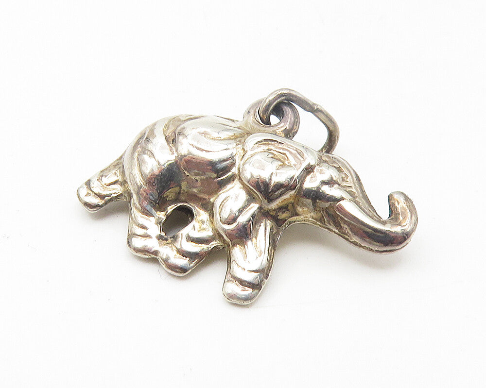 925 Sterling Silver  Vintage Shiny Hollow Elephant Motif Drop Pendant  PT8967