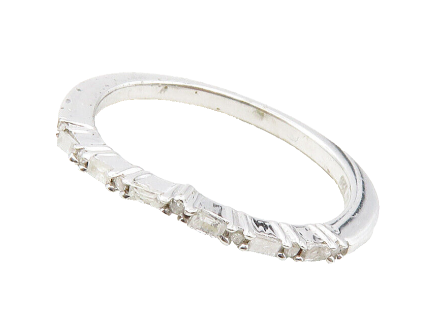 925 Sterling Silver  Genuine Diamonds Shiny Thin Band Ring Sz 6  RG12509