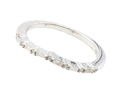925 Sterling Silver  Genuine Diamonds Shiny Thin Band Ring Sz 6  RG12509